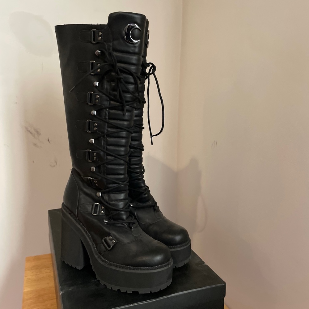 Killstar Selene Boots Black Vegan Leather 11W OG Box